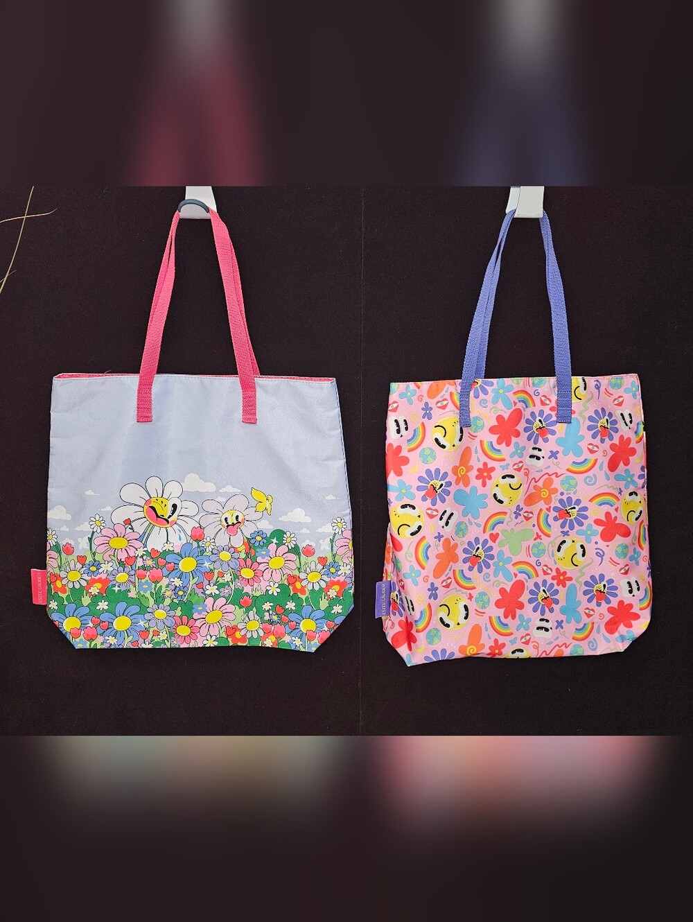 ESTEE LAUDER Hattie Stewart Style Recycled Fabric Floral Tote Beach Bag lot of 2
